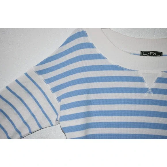 Lauren Ralph Lauren XL Nautical Stripe Top Drop Shoulder Lt Blue White Coastal - Picture 15 of 16